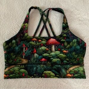 Women’s Large CVG Longline Strappy Energy Sports Bra Enchanted Forest Mushroom